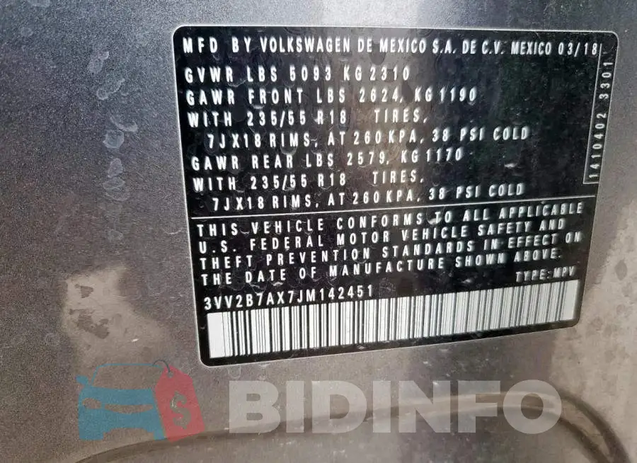 3VV2B7AX7JM142451 Photo# 13