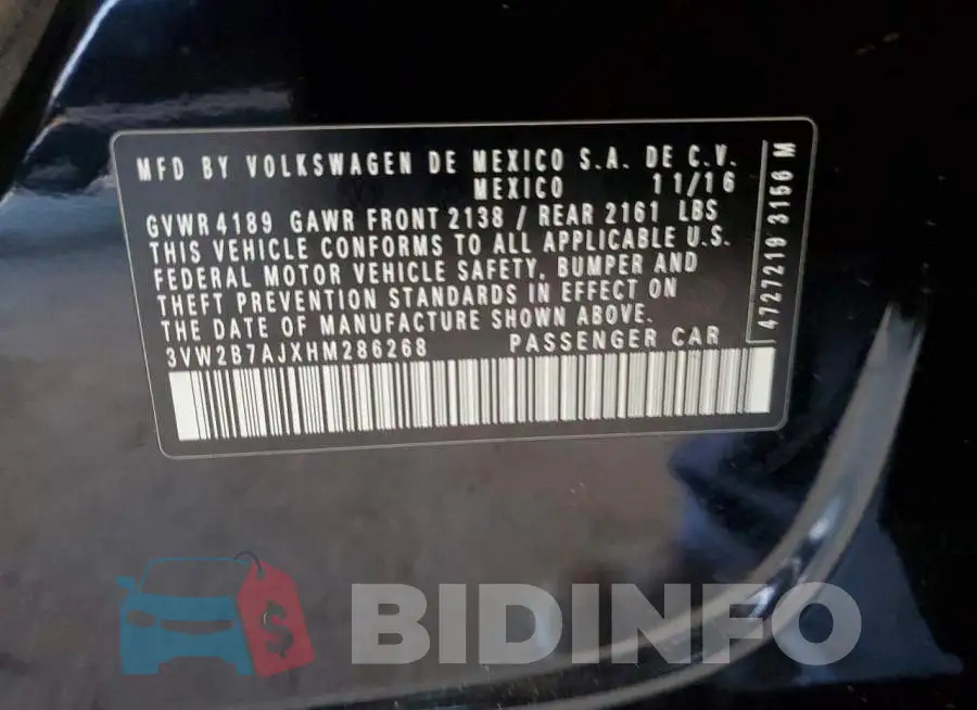 3VW2B7AJXHM286268 Photo# 12