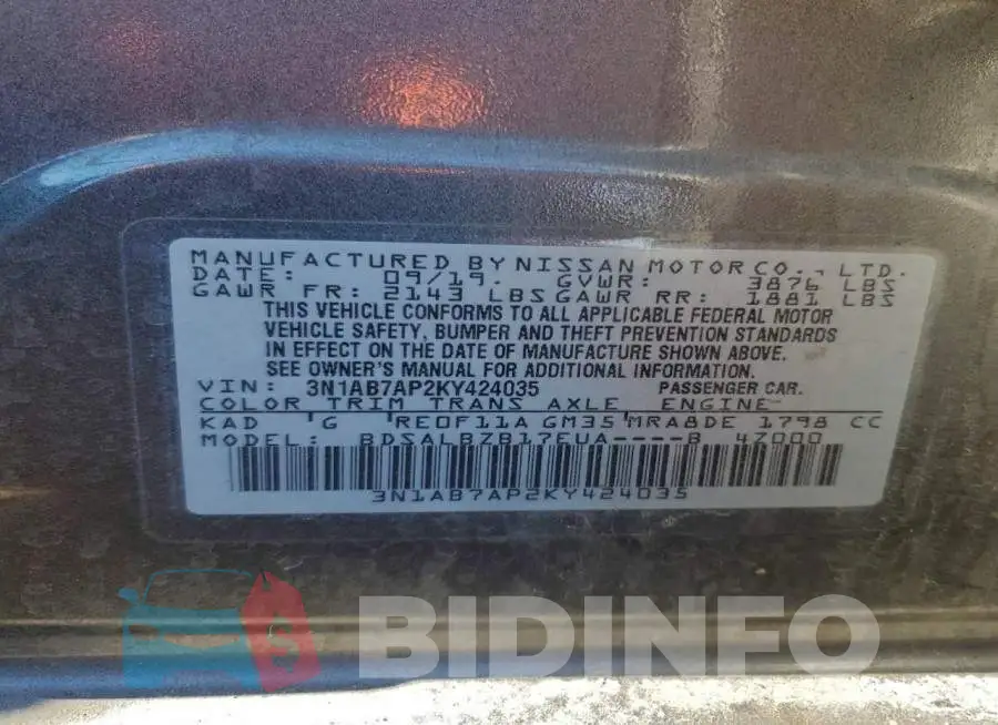 3N1AB7AP2KY424035 Photo# 13