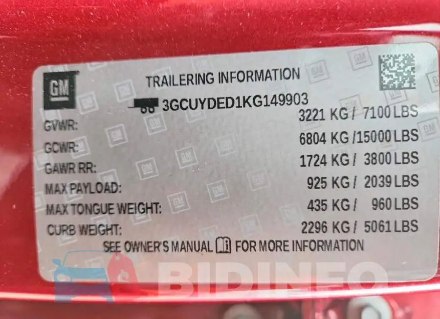3GCUYDED1KG149903 Photo# 13