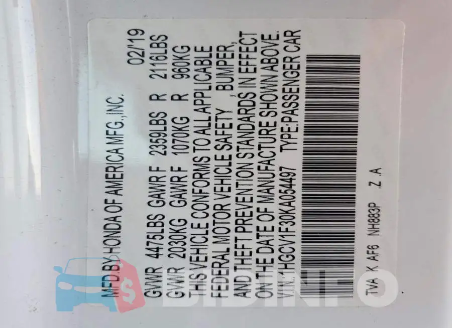 1HGCV1F30KA054497 Photo# 12