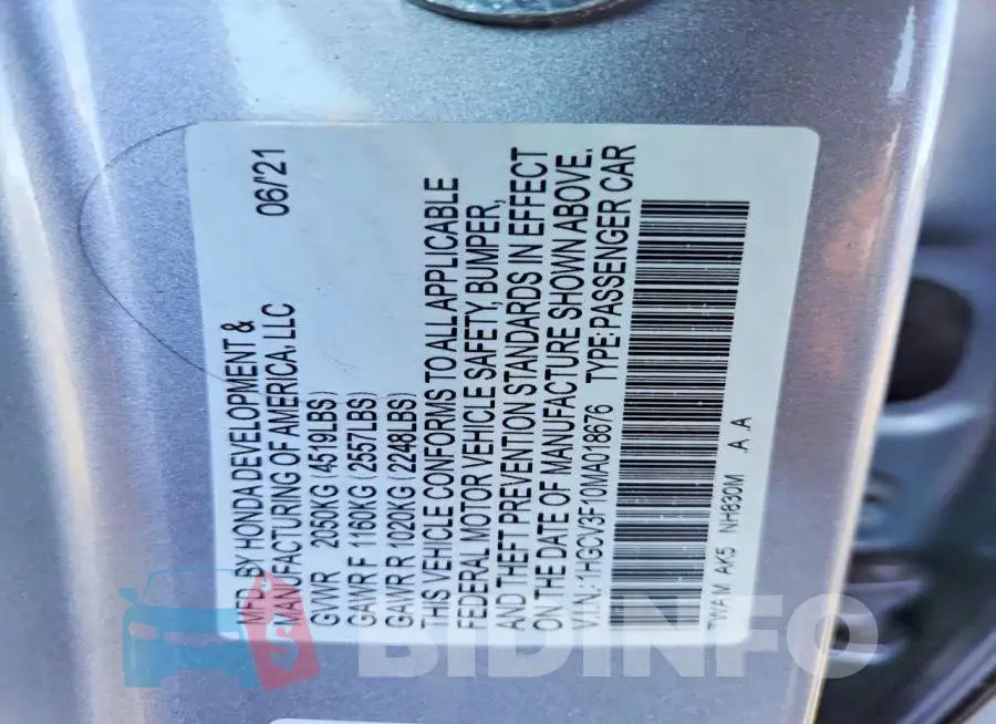 1HGCV3F10MA018676 Photo# 12