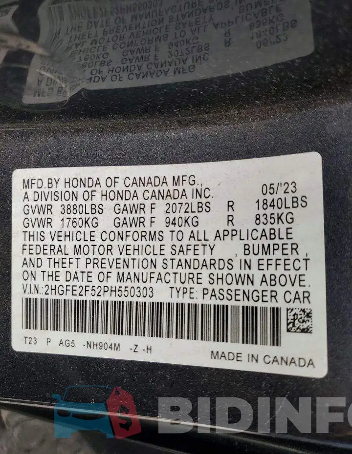 2HGFE2F52PH550303 Photo# 12