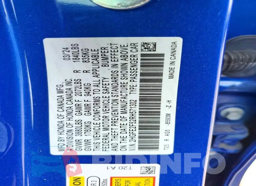 2HGFE2F52RH571302 Photo# 12