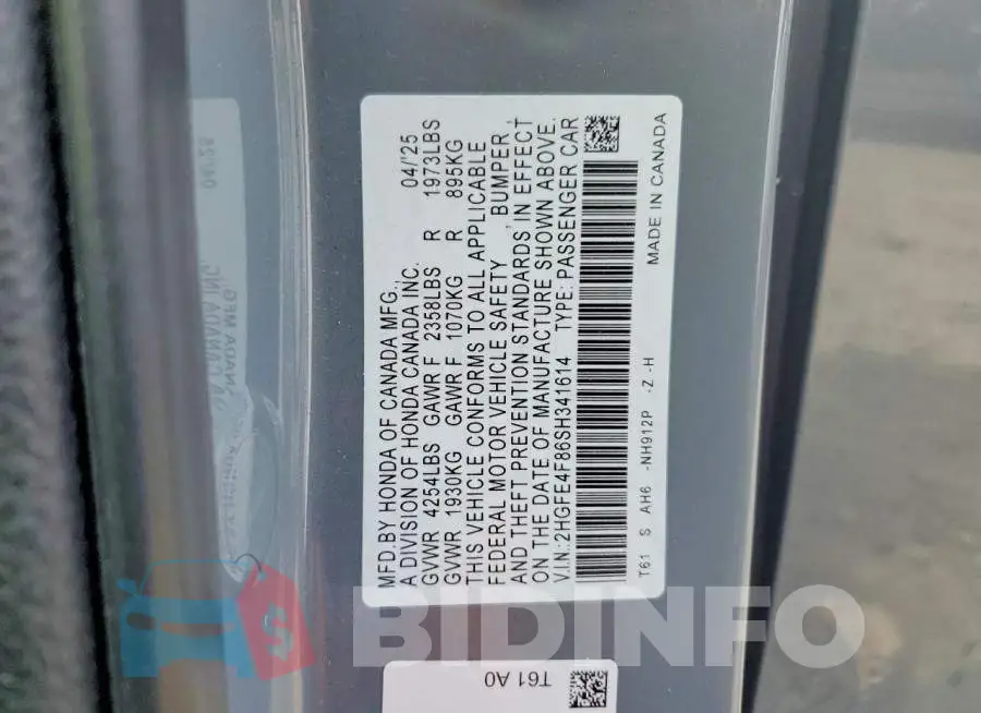 2HGFE4F86SH341614 Photo# 12