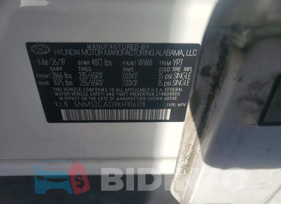 5NMS2CAD9KH106178 Photo# 14