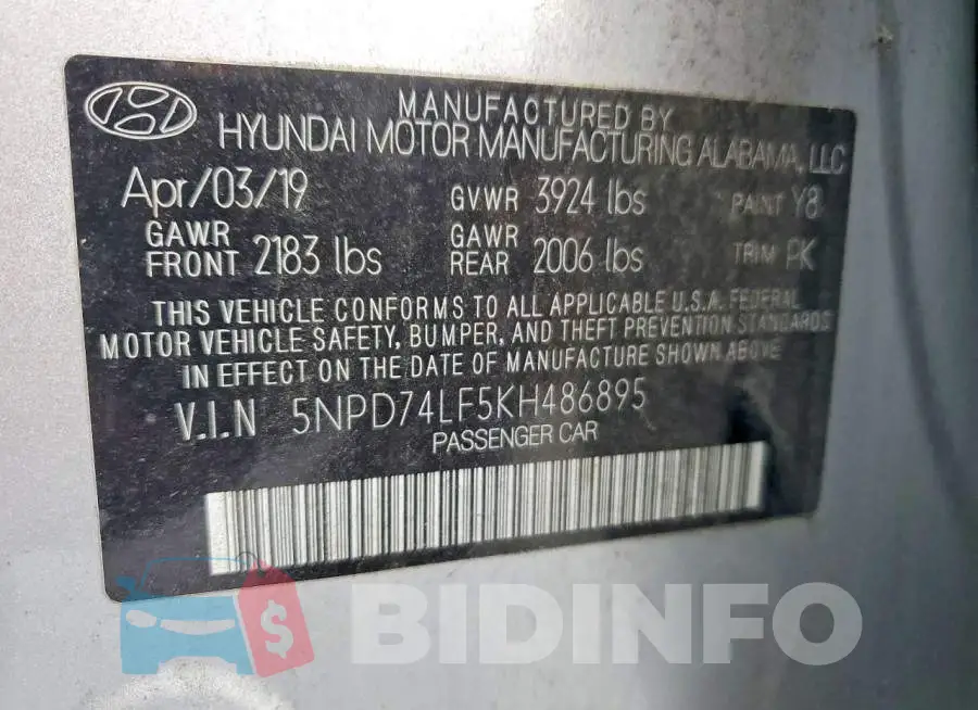 5NPD74LF5KH486895 Photo# 12