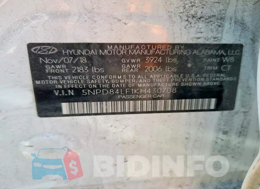 5NPD84LF1KH430708 Photo# 12