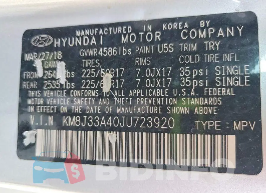 KM8J33A40JU723920 Photo# 14