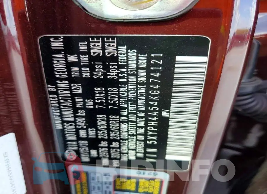 5XYPH4A54KG474121 Photo# 13