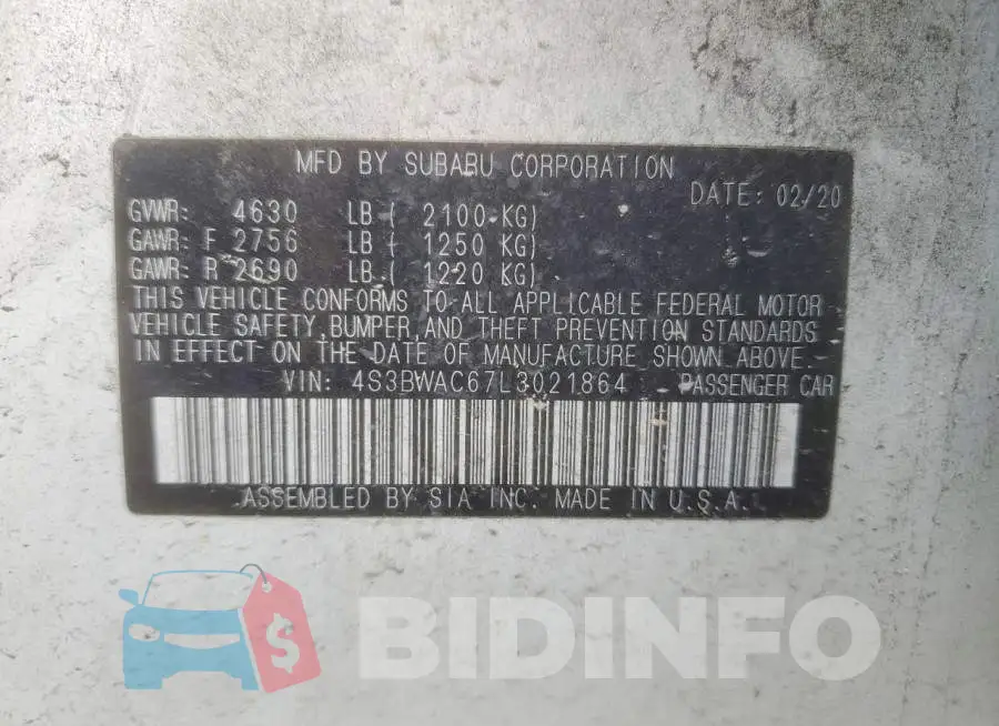 4S3BWAC67L3021864 Photo# 12