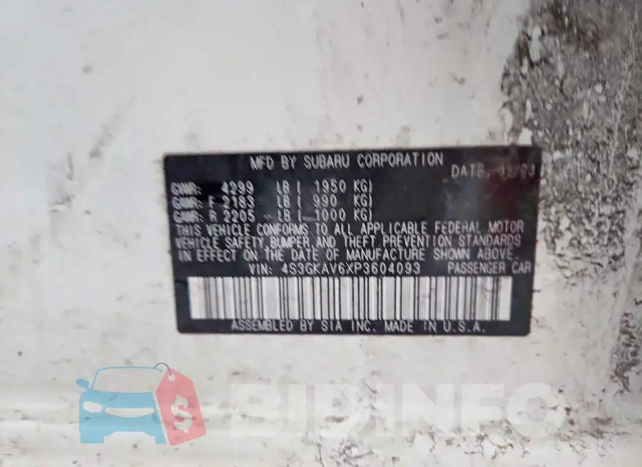 4S3GKAV6XP3604093 Photo# 12