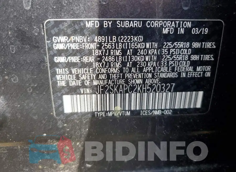 JF2SKAPC2KH520327 Photo# 13