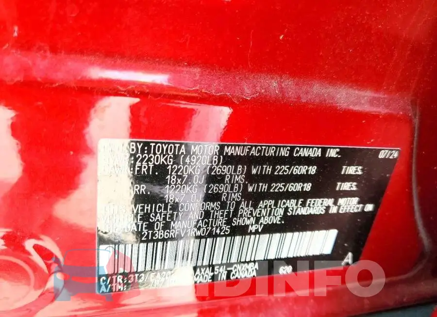 2T3B6RFV1RW071425 Photo# 13