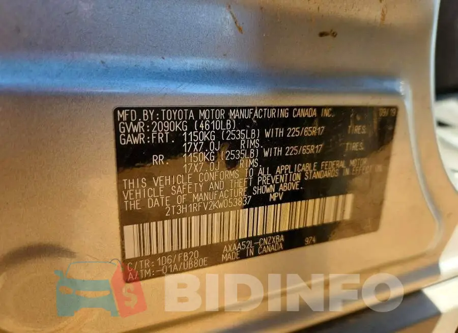 2T3H1RFV2KW053837 Photo# 13