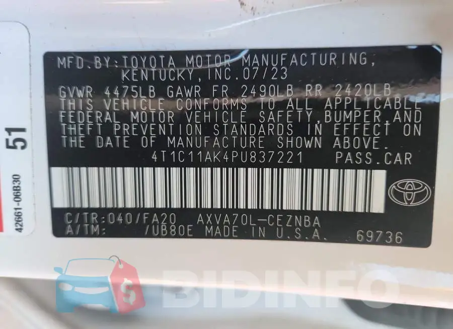4T1C11AK4PU837221 Photo# 12