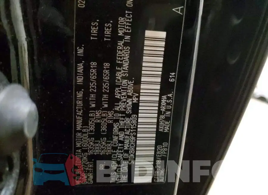 5TDKBRCH9PS115809 Photo# 13