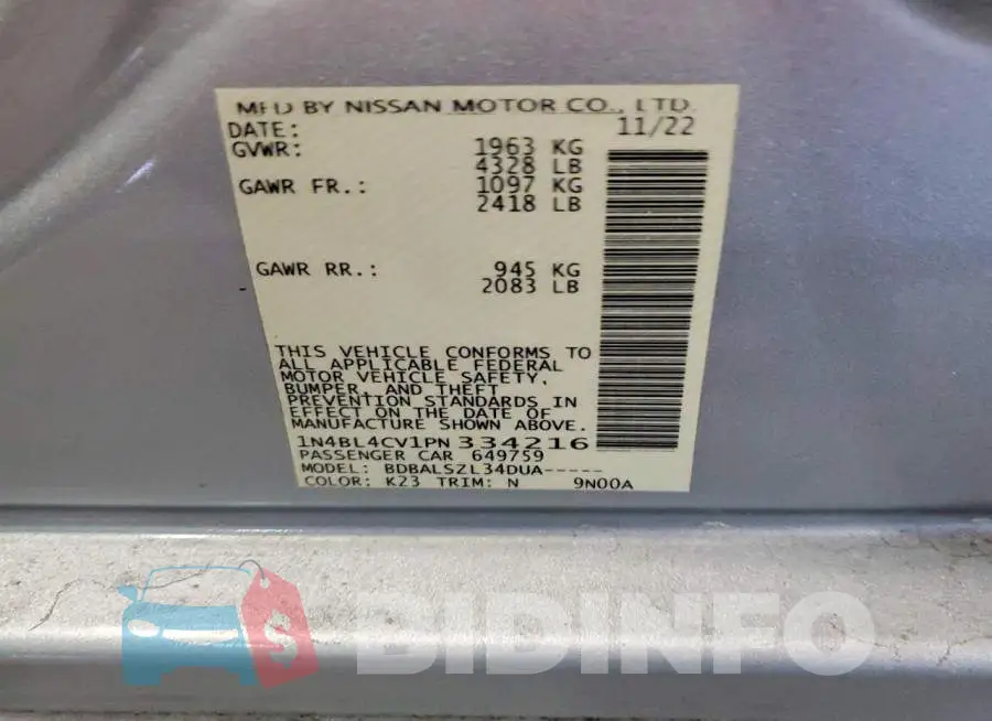 1N4BL4CV1PN334216 Photo# 13