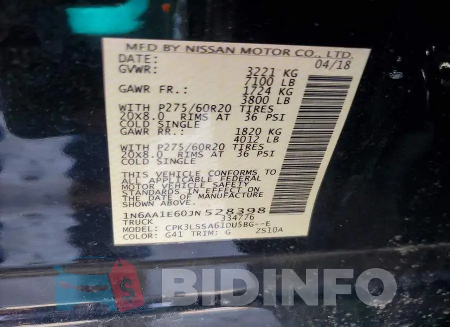 1N6AA1E60JN528398 Photo# 12