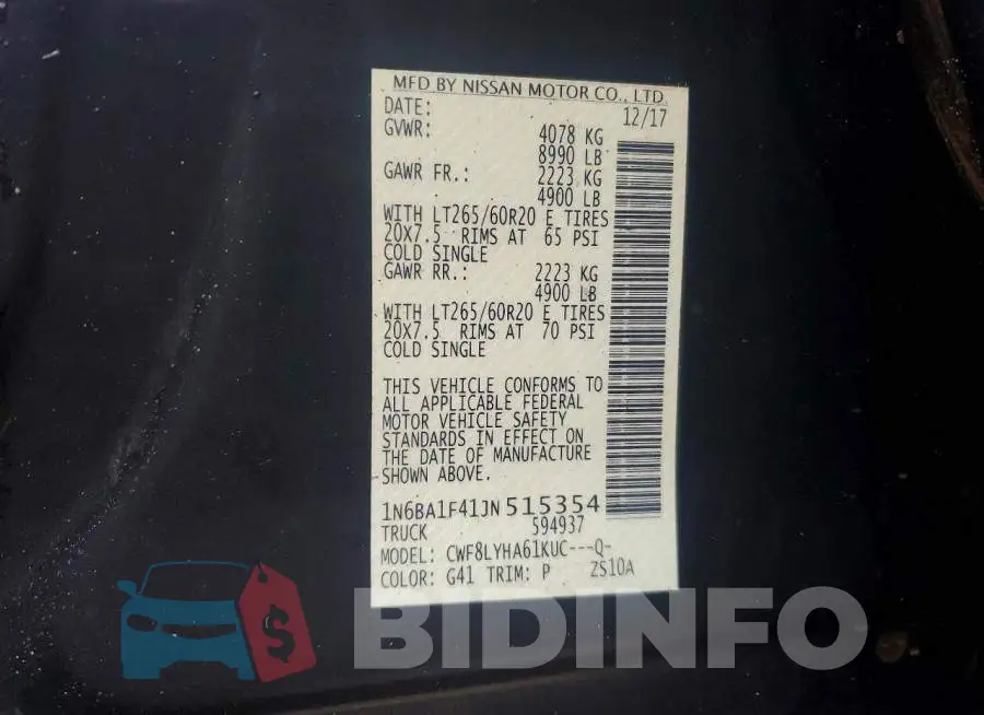 1N6BA1F41JN515354 Photo# 12