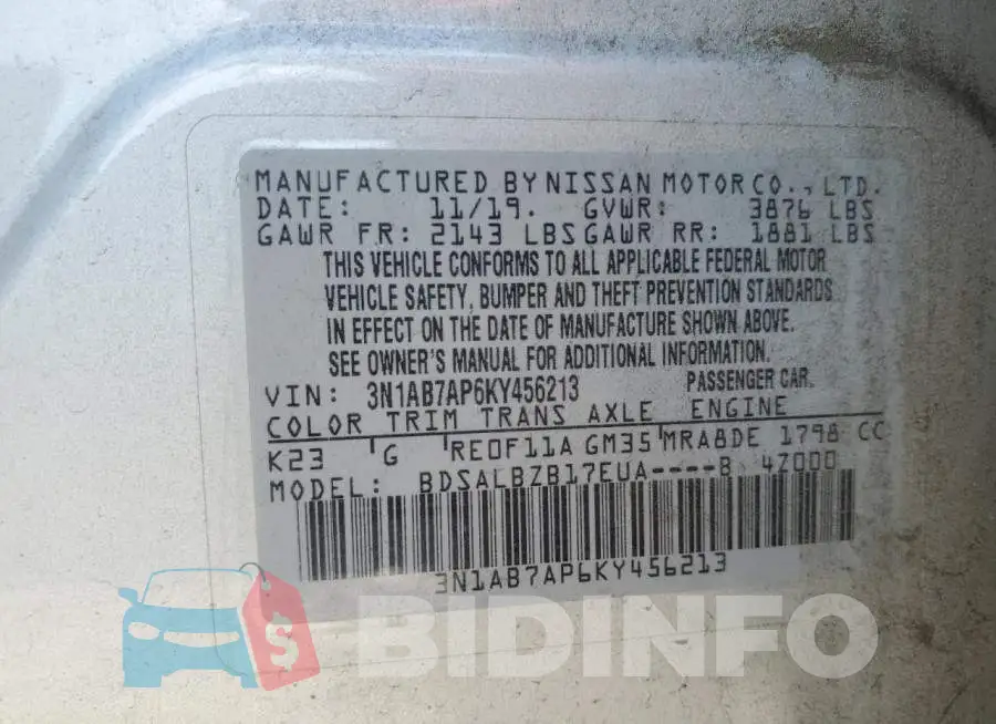 3N1AB7AP6KY456213 Photo# 13