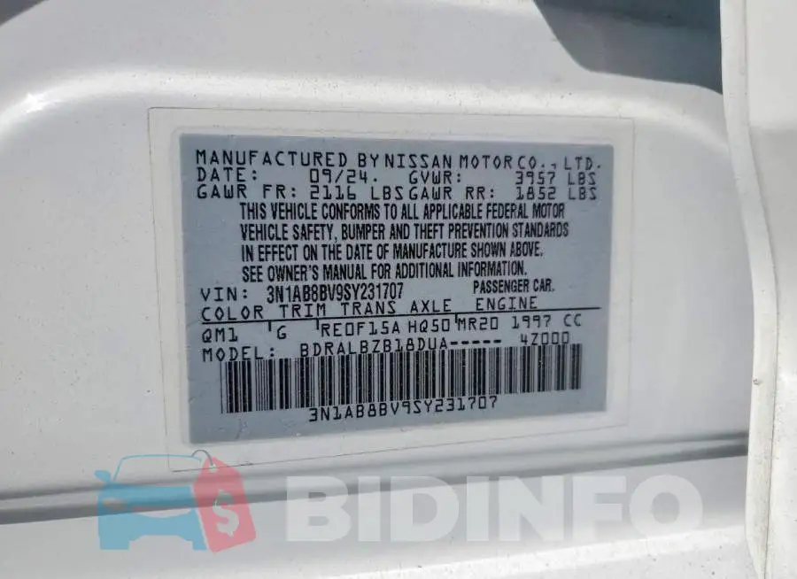 3N1AB8BV9SY231707 Photo# 12