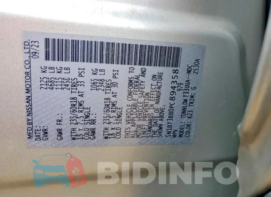 5N1BT3BB0PC894358 Photo# 12