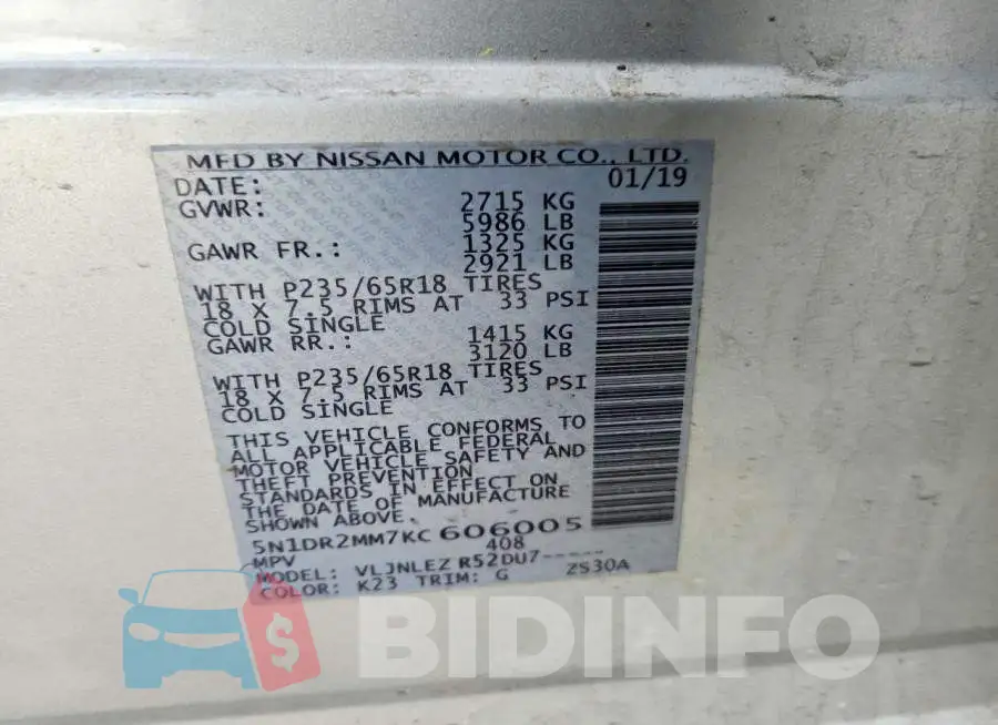 5N1DR2MM7KC606005 Photo# 13
