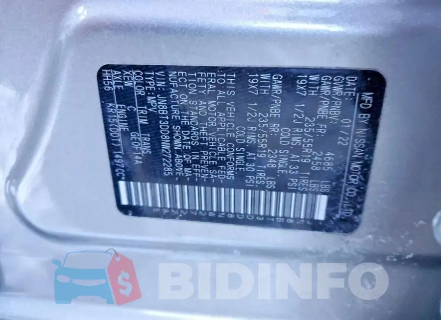 JN8BT3DD8NW272285 Photo# 14