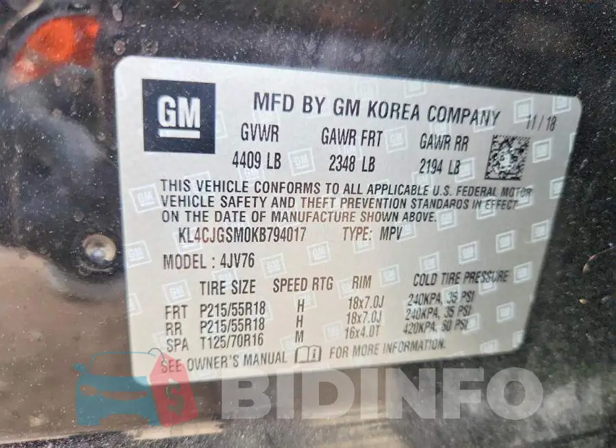 KL4CJGSM0KB794017 Photo# 12