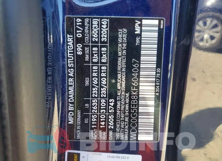 WDC0G5EB8KF604067 Photo# 12