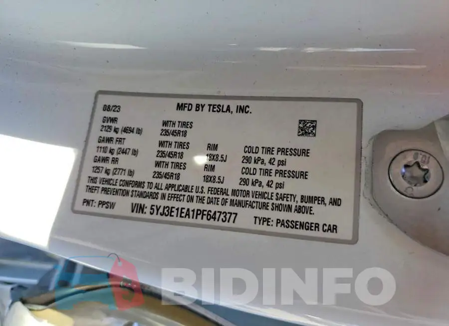 5YJ3E1EA1PF647377 Photo# 13