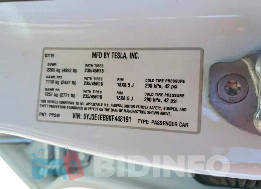 5YJ3E1EB9KF448191 Photo# 12