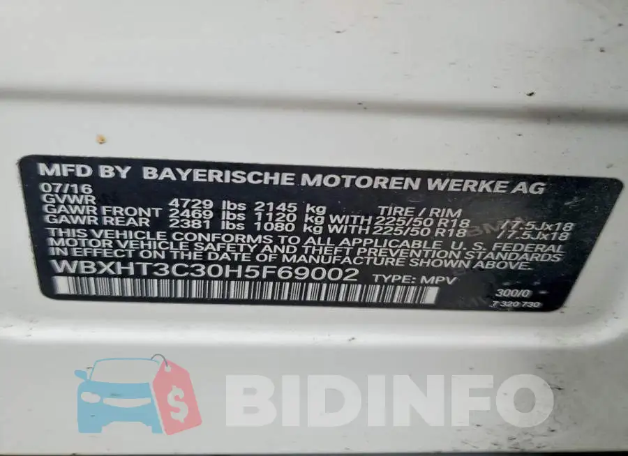 WBXHT3C30H5F69002 Photo# 12