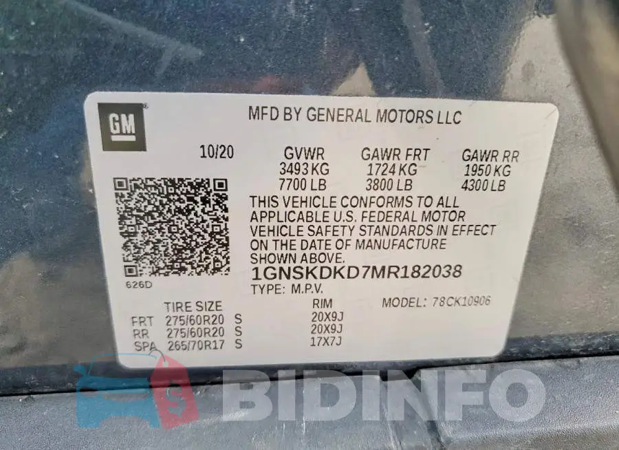 1GNSKDKD7MR182038 Photo# 13