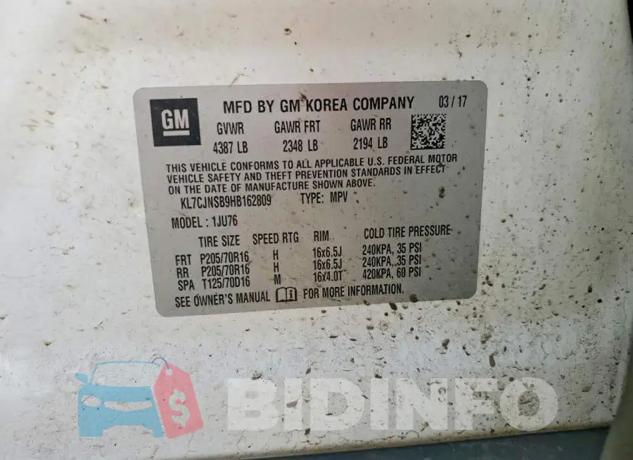 KL7CJNSB9HB162809 Photo# 13