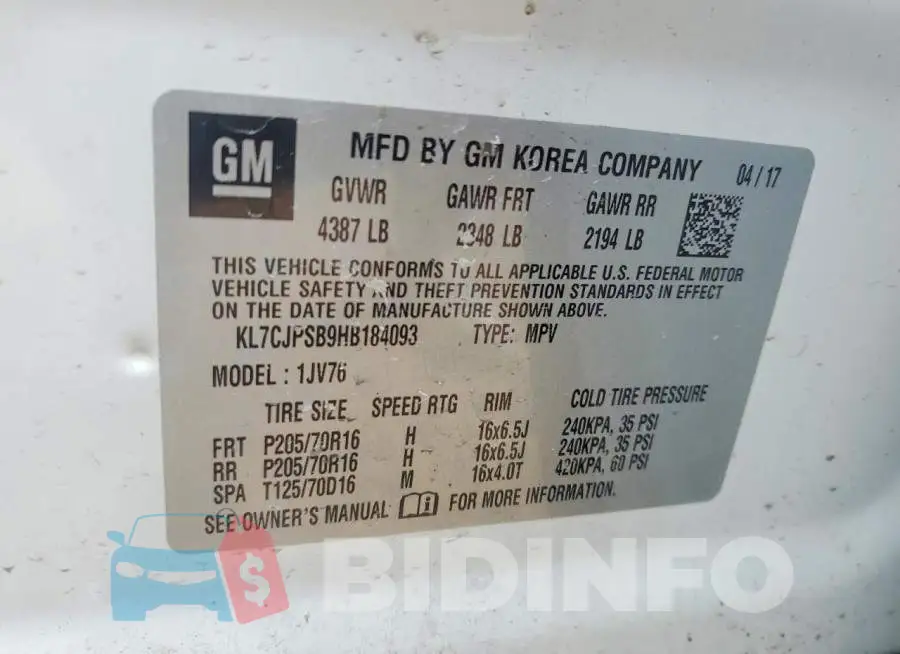 KL7CJPSB9HB184093 Photo# 13