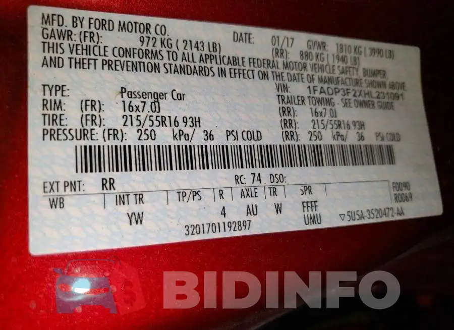 1FADP3F2XHL231091 Photo# 12