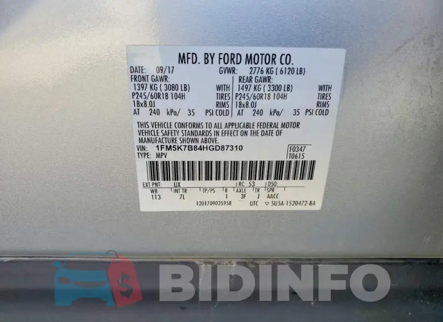 1FM5K7B84HGD87310 Photo# 14