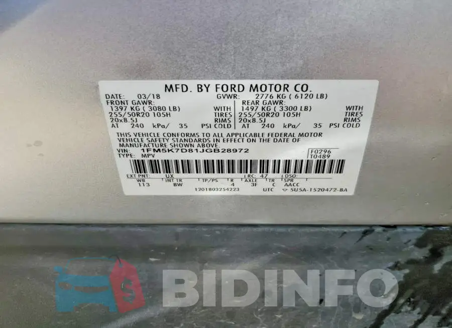 1FM5K7D81JGB28972 Photo# 13