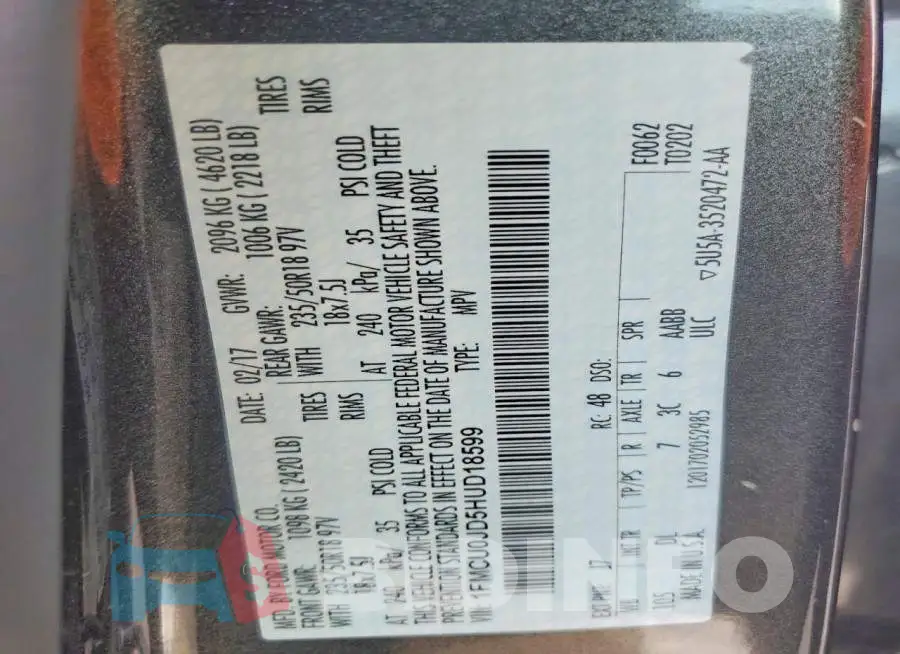 1FMCU0JD5HUD18599 Photo# 14