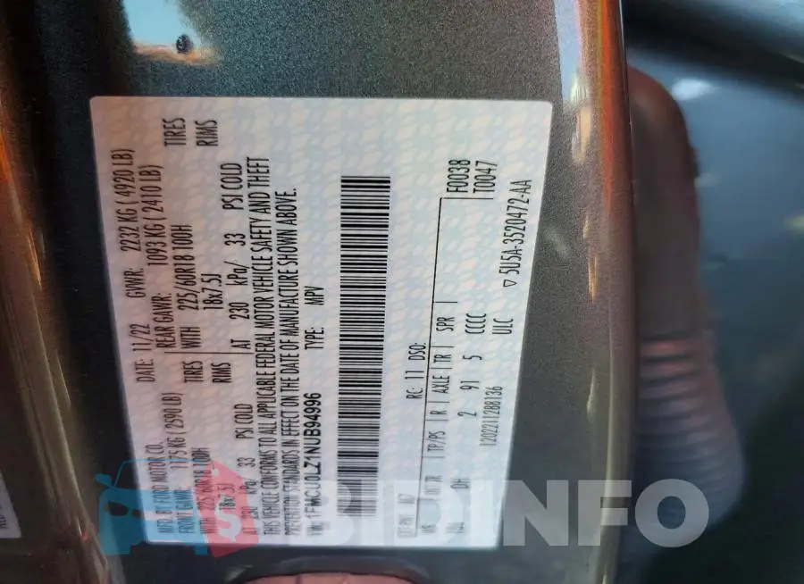 1FMCU0LZ1NUB94996 Photo# 13