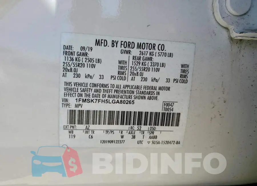 1FMSK7FH5LGA80265 Photo# 13