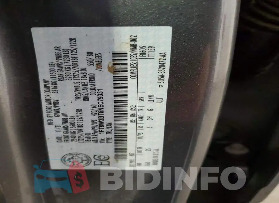1FT8W3BT6NED7933 Photo# 12