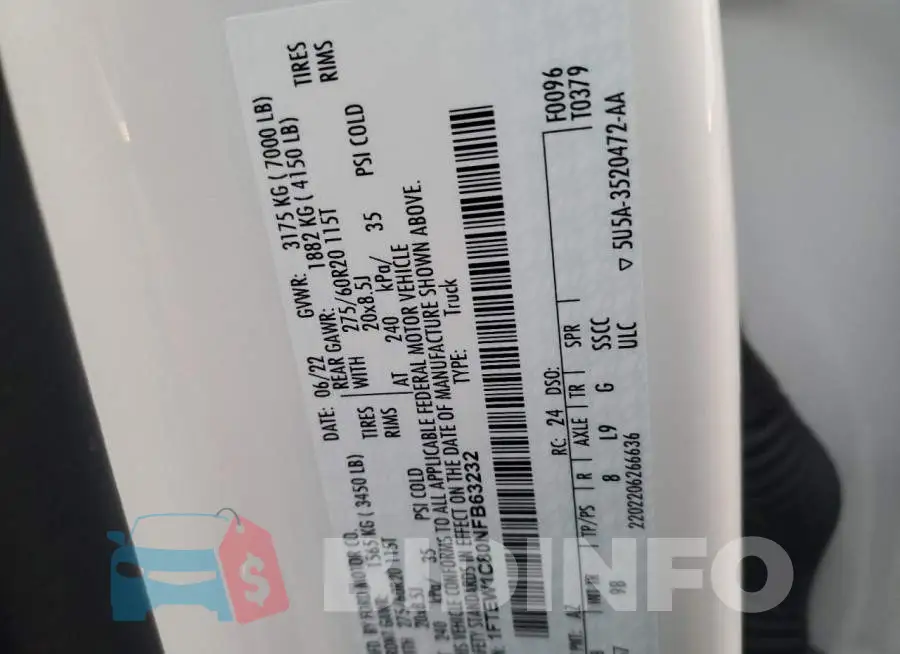 1FTEW1C80NFB63232 Photo# 13
