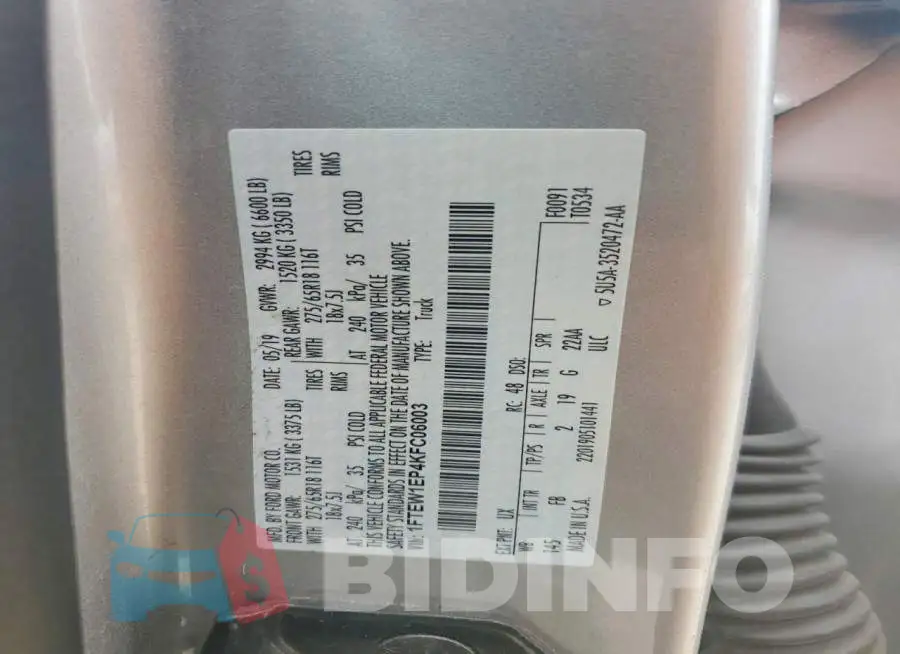 1FTEW1EP4KFC06003 Photo# 12