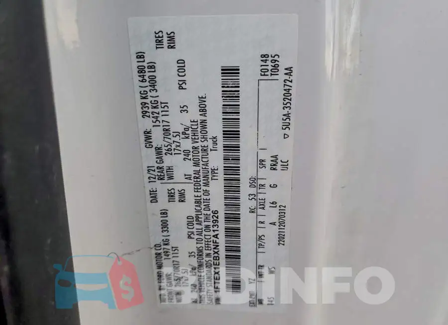 1FTEX1EBXNFA13926 Photo# 12