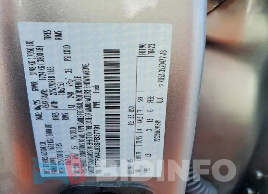 1FTFW4L83SFB37791 Photo# 12
