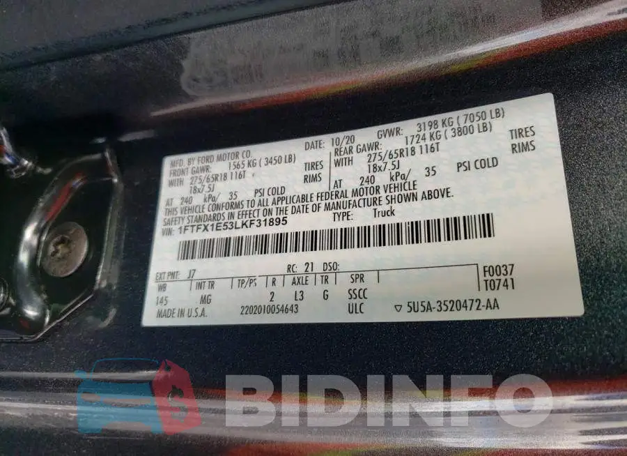 1FTFX1E53LKF31895 Photo# 12