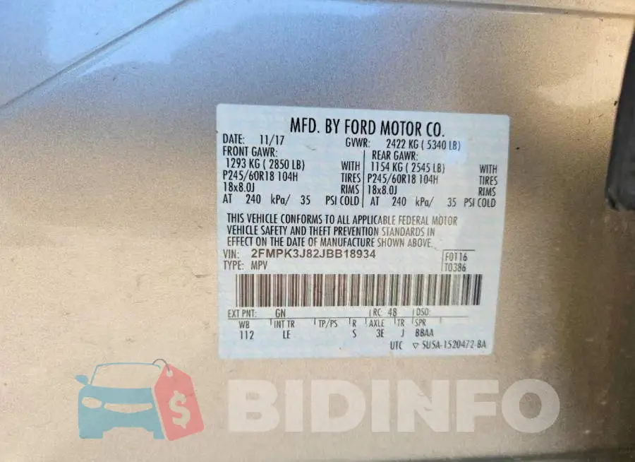 2FMPK3J82JBB18934 Photo# 13